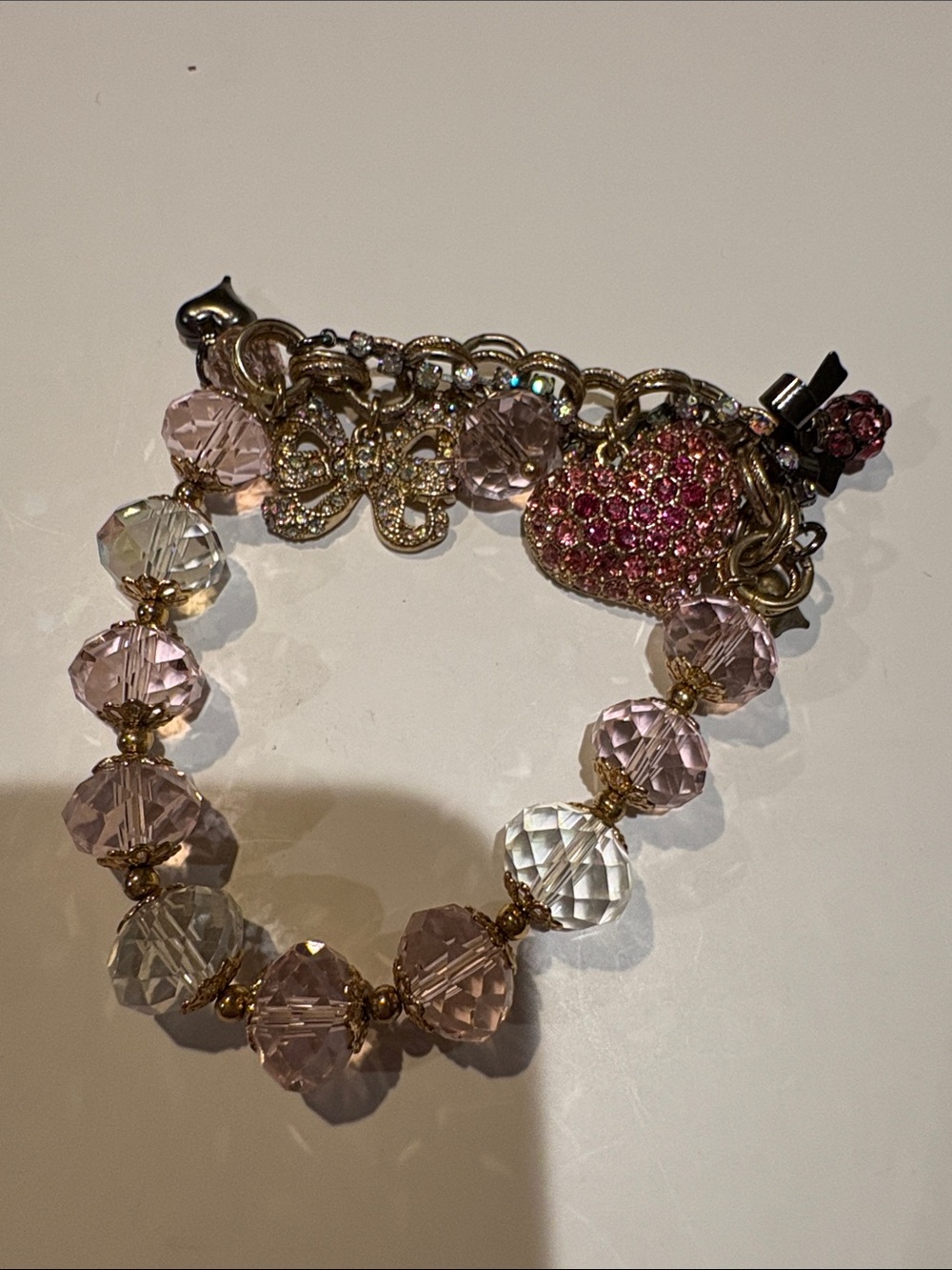 Pink Crystal Heart Charm Bracelet - Women Jewelry